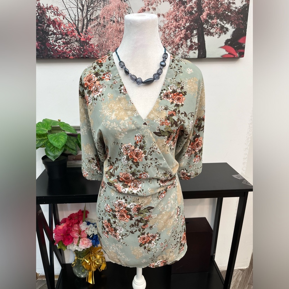 Misia Floral Wrap Blouse - Sage and Rose